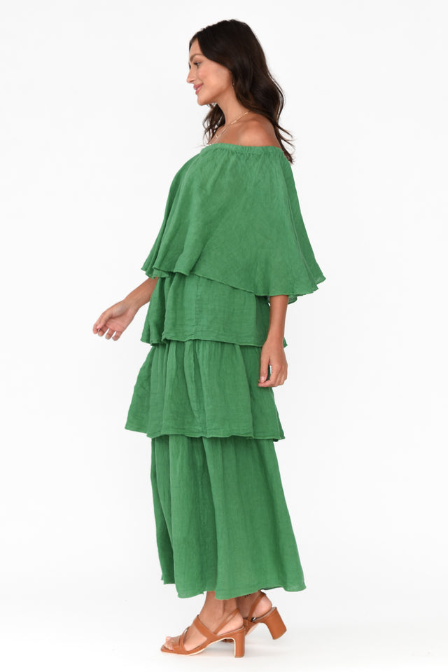 Verone Green Linen Ruffle Dress