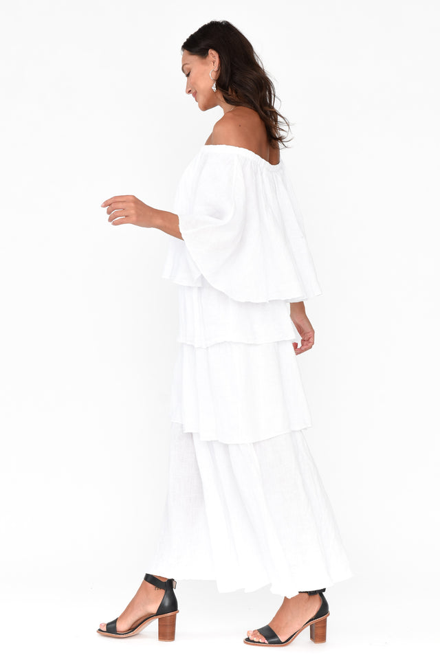 Verone White Linen Ruffle Dress