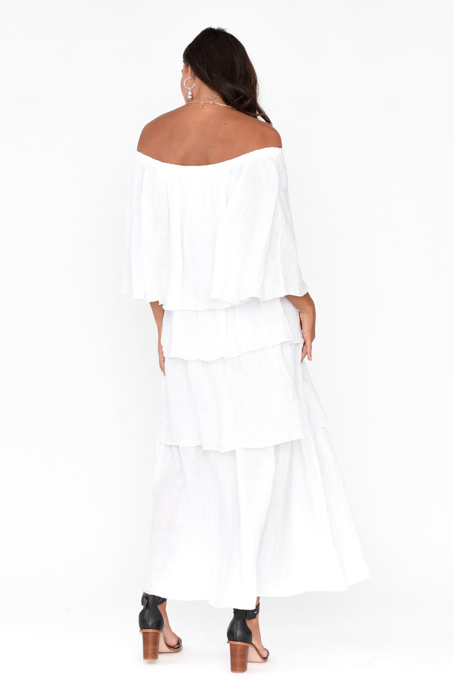 Verone White Linen Ruffle Dress