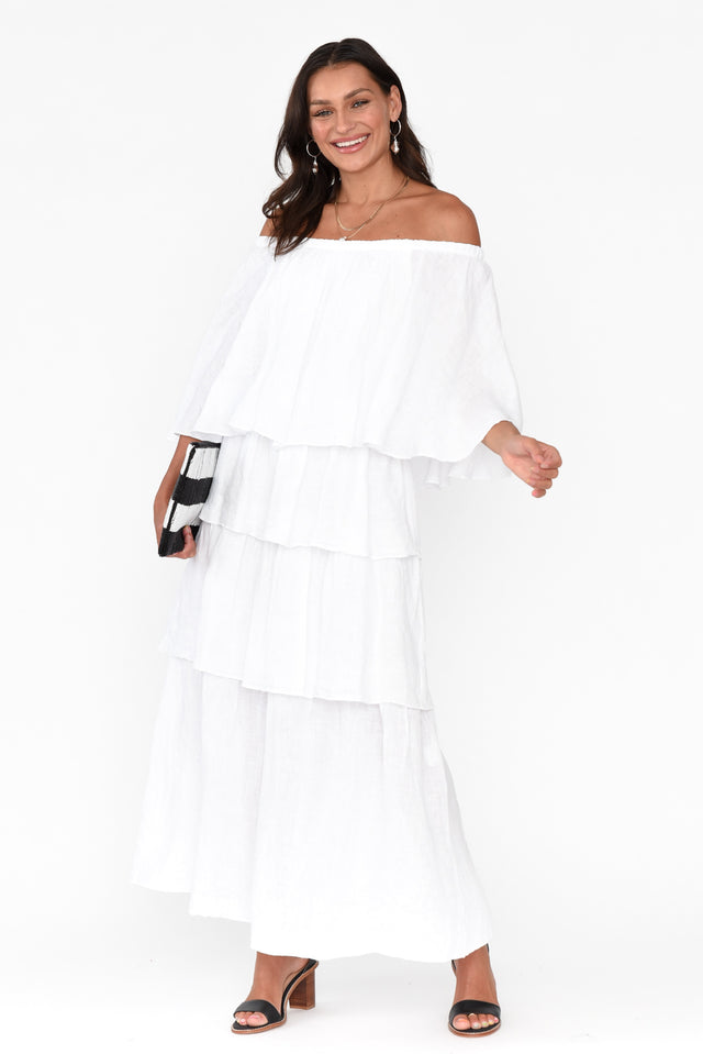 Verone White Linen Ruffle Dress