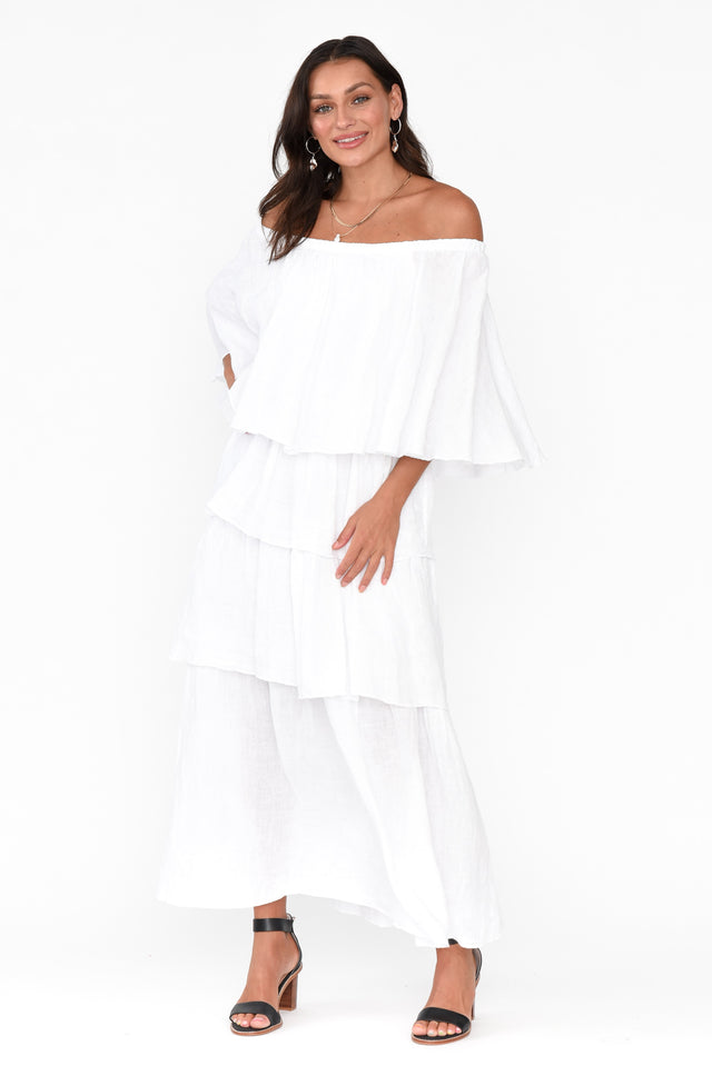 Verone White Linen Ruffle Dress