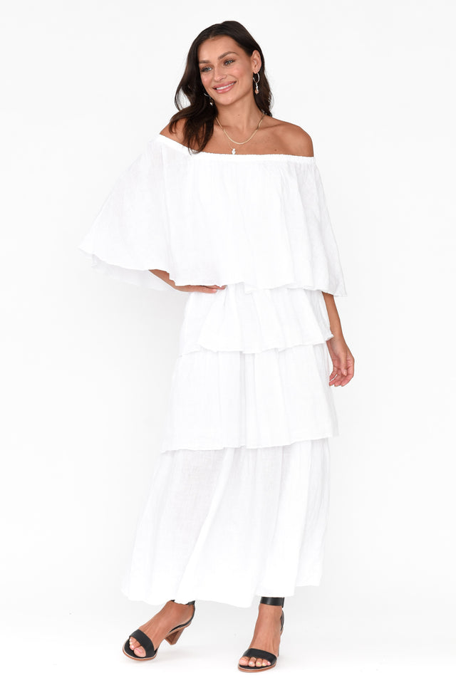 Verone White Linen Ruffle Dress