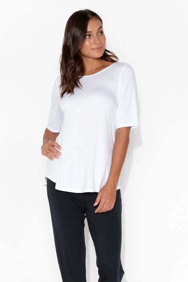 White Half Sleeve Micro Modal Top