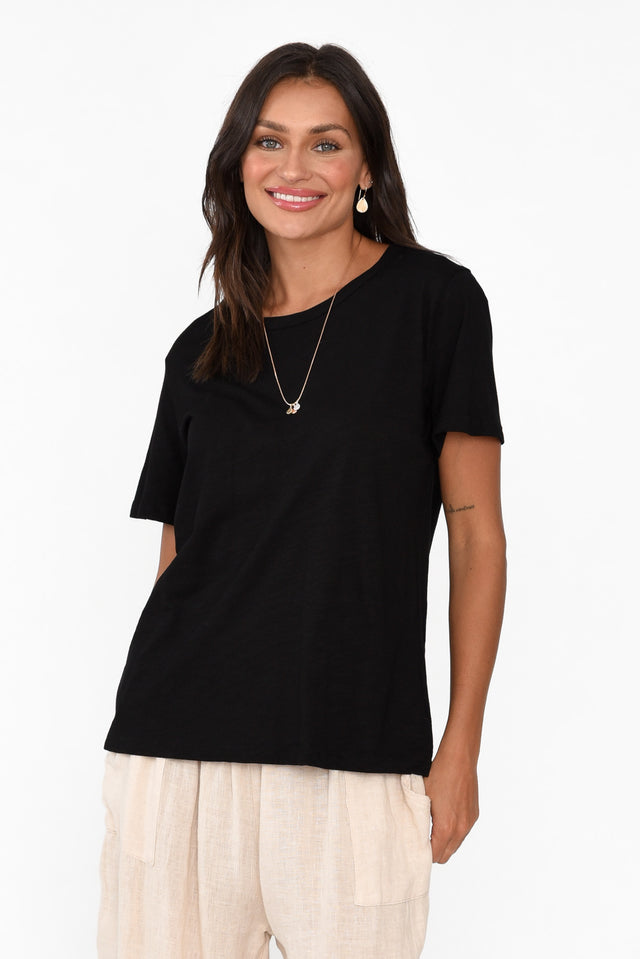 Wynne Black Cotton Tee neckline_Round 